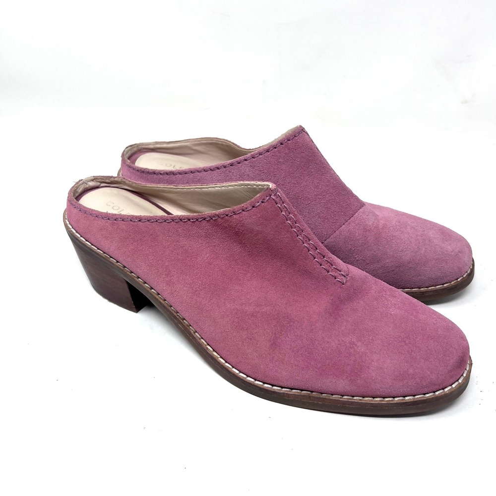 Cole Haan‎ Mules Women's 7.5 Pink Suede Dusty Rose Block Heel Slip On